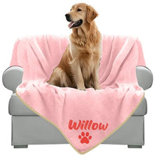 Load image into Gallery viewer, Personalized Pink Dog Blanket with Name - Embroidered Custom Blanket for Dog's Bed, Car, Couch, &amp; More - Waterproof, Soft &amp; Comfortable for Small to Large Dogs - Best Dog Gift
