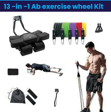Load image into Gallery viewer, Ab Roller Home Gym Equipment – 4 Wheels Ab Wheel Muscle Roller with Built-in Tracker , 5Pcs Resistance Bands, Ankle Straps, Door Anchor, Handles, Travel Bag
