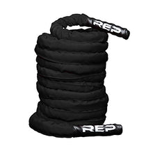 Load image into Gallery viewer, REP Battle Ropes - PolyDacron Battle Rope for Strength and Conditioning Workouts – 1.5" and 2" Diameter, 30ft, 40ft, 50ft Lengths with Optional Cover Sleeve (Black, 1.5 inch x 50 ft)
