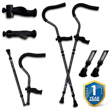 Load image into Gallery viewer, in-Motion Pro Crutches | Foldable Crutches| Crutches for Adults with Ergonomic Handles | Spring Assist Technology | Articulating Tips | Size Short (4'8" - 5'9") | Charcoal Grey
