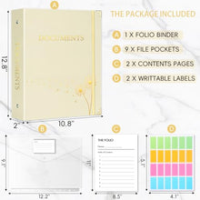 Load image into Gallery viewer, XKDOUS Important Document Organizer Emergency Binder Life Organizer Folio Folders with 9 Pockets Expanding File Storage Holder for Papers, Letters, Cards, Bills, Passports, Photos
