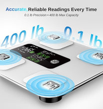 Load image into Gallery viewer, GE Scale for Body Weight: Body Fat, BMI, Muscle Mass, Smart Bathroom Scales with 14 Body Composition Metrics with Large Display, Accurate Bluetooth Weighing Machine with Fitness App, 400 lbs, White
