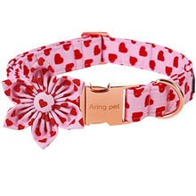Load image into Gallery viewer, ARING PET Valentine's Day Dog Collar-Adorable Pink Heart Dog Collar with Flower, Adjustable Cotton Girl Dog Collars with Metal Buckle
