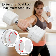Load image into Gallery viewer, Adjustable Dumbbell Set of 2 Total 20 Lbs 4-in-1 Each 4lb 6lb 8lb 10lb 1s-Adjust Dual-Stable Free Weights for Women Men Home Gym Outdoor Workouts (White [20LBS Total])
