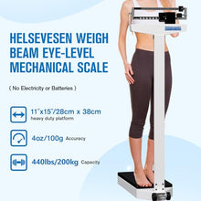 Load image into Gallery viewer, Helsevesen Mechanical Beam Scale, Eye-Level Professional Medical Physician Weigh Scale with Height Rod, Capacity 440 lb/200kg, Graduation 1/4 lb, 11" Width x 15" Depth Platform, RGT-200A

