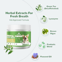 Load image into Gallery viewer, Vetriuntrix Dog Dental Powder, Dog Teeth Cleaning Powder for Fresh Breath Tartar Remove &amp; Plaque Off, Dental Powder for Dogs Teeth with Natural Plant Blend and Probiotics, 150g
