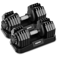 Load image into Gallery viewer, Keppi Adjustable Dumbbells Set-60lb Pair, Anti-Slip Metal Fast Adjust Weight Handle, Exercise &amp; Fitness for Full Body Workout -DBA60(Pair)
