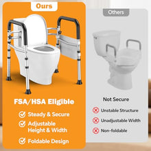 Load image into Gallery viewer, Toilet Safety Rails for Seniors, Adjustable Height &amp; Width Toilet Safety Frame with Handles (350LB Capacity), Elderly Assistance Products for Handicapped, Foldable Toilet Bars Fits Any Toilet
