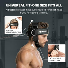 Load image into Gallery viewer, DMoose Fitness Neck Harness Plus for Weight Lifting - Soft Padded Head &amp; Chin Strap with 30" Heavy Duty Steel Chain, 2 Bands &amp; Door Anchor - Neck Exerciser &amp; Strengthener (Neck Harness Plus)
