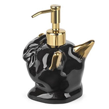 Load image into Gallery viewer, NEWHENGS French Bulldog Shaped Soap/Lotion/Hand Sanitizer Bulldog Ceramic Stainless Steel Pump Dispenser Gifts for Lover, Refillable for Kitchen and Bathroom(Gold/Black)
