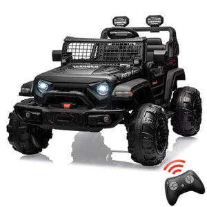 24V Ride On Toys for Big Kids, Electric Car for Kids, 2 Seater Jeep Electric Car, with Suspension, 3 Speed Modes, LED Lights Black