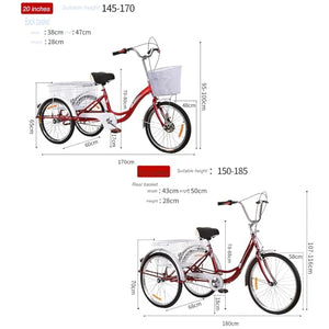 Green,20 inches, Shopping Tricycles for Adults, Pedal Adult Tricycle 20/24 Inch Wheel Options, Large Basket