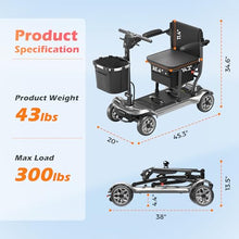 Load image into Gallery viewer, Lightweight Mobility Scooter for Adults &amp; Seniors - Cruise &amp; Airport Approved, 43lb Foldable Portable Motorized Scooters with Dual Lithium Batteries for 30.4 Miles Travel, 300lb Capacity, Silver
