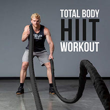 Load image into Gallery viewer, REP Battle Ropes - PolyDacron Battle Rope for Strength and Conditioning Workouts – 1.5" and 2" Diameter, 30ft, 40ft, 50ft Lengths with Optional Cover Sleeve (Black, 2.0 inch x 30 ft)
