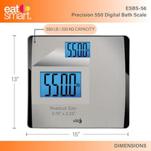 Load image into Gallery viewer, Eat Smart Precision 550 Pound Extra-High Capacity Digital Bathroom Scale, Extra-Wide Platform, Stainless Steel Body Weight Scale with Step-On Tech, Silver
