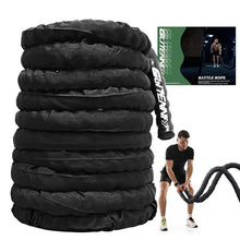 Load image into Gallery viewer, Black Battle Ropes - 1.5in x 30ft Heavy Workout Rope for Home Gym
