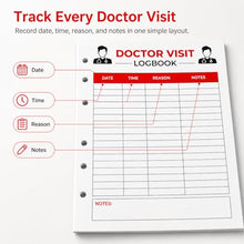 Load image into Gallery viewer, A5 Doctor Appointment Log Book Inserts, 6-Hole Medical Visit Refill Pages, 50 Sheets
