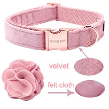 Load image into Gallery viewer, ARING PET Velvet Dog Collars, Pink Soft Pet Collar with Detachable Felt Flower Metal Buckle for Puppy Small Medium Large Boy Girl Dogs-L
