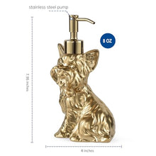 Load image into Gallery viewer, NEWHENGS Yorkshire Terrier Shaped Soap/Lotion/Hand Sanitizer Dog Lover Stainless Steel Pump Dispenser for Dog Gifts, Refillable for Kitchen and Bathroom(Gold)
