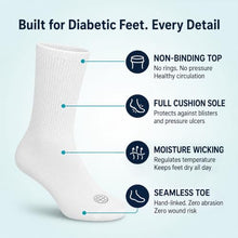 Load image into Gallery viewer, Doctor's Choice Diabetic Socks for Men, Seamless Crew Socks with Non-Binding Top, Provides Extra Comfort for Gout, 4-Pairs, White, X-Large, Size 12-15
