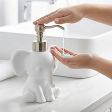 Load image into Gallery viewer, NEWHENGS Cute Elephant Shape Soap/Hand Sanitizer Metal Pump Dispenser, Refillable for Bathroom Accessories, Gifts for Kids (Matt White)
