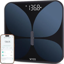 Load image into Gallery viewer, Wyze Smart Scale X Butterfly - Bathroom Scale for Body Weight, BMI, Body Fat, Muscle Mass, Accurate Bluetooth Digital Scale for Body Composition Analyzer | Sync Health Apps | ITO Glass, 400 lbs, Black
