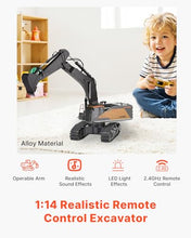 Load image into Gallery viewer, VEVOR Remote Control Excavator Toy, 1:14 Scale Remote Control Digger with Metal Shovel, 22 Channel RC Excavator with Lights &amp; Sounds, Full Functional Construction Vehicles for Kids, Birthday Present
