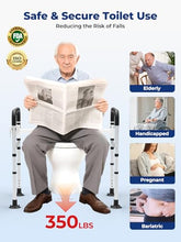 Load image into Gallery viewer, WHLICKS Toilet Safety Rails, Height &amp; Width Adjustable Detachable Toilet Safety Frame for Seniors, Elderly &amp; Disabled, Foldable Handicap Toilet Rails with Handles Storage Bag, Tissue Holder (350LB)

