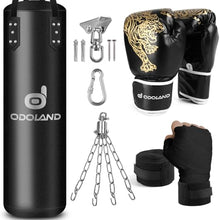 Load image into Gallery viewer, Odoland Punching Bag Set for Adults, 4FT PU Heavy Boxing Bag with 12OZ Boxing Gloves, Hand Wraps, Hanging Chains for MMA Karate Kickboxing Martial Art Home Gym Trainging - Unfilled
