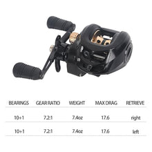 Load image into Gallery viewer, Bait Casters Reel, Carbon Fiber Drag Fishing Baitcaster Reel, Baitcasting Reels with 7.2:1 Gear Ratio 10+1 Ball Bearings 18lbs Max Drag Right Hand，Fish Gift for Man
