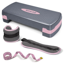 Load image into Gallery viewer, Aerobic Step Platform Set with Ankle Weights &amp; Measuring Tape- Pink Grey
