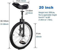 Load image into Gallery viewer, 20 Inch Wheel Unicycle, Adult Unicycle, Balance Exercise Fun Bike, Fitness Scooter, Adjustable Seat, Load 150kg/330lbs (Blue,20 inch)
