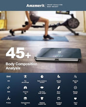 Load image into Gallery viewer, Amzmerit Smart Scale for Body Weight, 8-Electrode Larger Platform Digital Scale for Weight Fat BMI 50 Body Composition Measurement, Bluetooth &amp; Wi-Fi Digital Bathroom Scale, Rechargeable, Dark Gray
