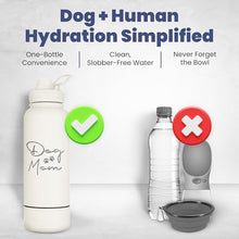 Load image into Gallery viewer, Dog Mom Water Bottle - 32 oz Stainless Steel Double Wall Insulated with 8 oz Detachable Bowl on Bottom - Cool Dog Mom Gifts for Women for Hiking, Walking, Travel and Everyday Adventures - DM Cream
