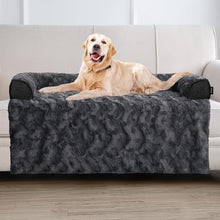 Load image into Gallery viewer, blunique Calming Extra Large Dog Bed for Couch, 45 x 37 inch Removable Couch Cover for Dogs Washable, Non-Slip Fluffy Plush Dog Sofa Mat for Furniture Protector - Dark Grey
