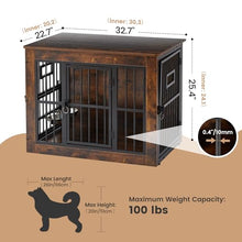 Load image into Gallery viewer, 32 Inch Heavy Duty Dog Crate Furniture for Medium/Small Dogs, Decorative Pet House End Table with 3 Doors &amp; Adjustable Bowls, Wooden Cage Kennel Furniture Indoor, Rustic Brown

