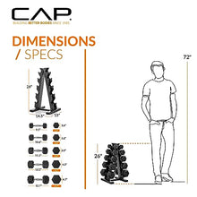 Load image into Gallery viewer, CAP Barbell 150 lb Rubber Coated Hex Dumbbell Set with Vertical Rack, Space-Saving - Black Rack
