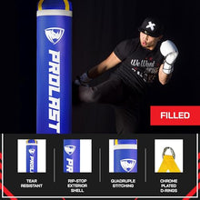 Load image into Gallery viewer, PROLAST Heavy Punching Kicking Bag for Adults, Boxing, MMA, Martial Arts, Muay Thai, Strength Training Equipment, Filled, 5ft, 100 lbs, Vertical Logo, Blue
