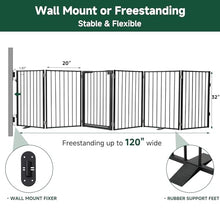 Load image into Gallery viewer, Snagle Paw Full Metal Freestanding Dog Gate with Door, 120” W x 32” H Pet Gate with Support Feet for Doorways, Stairs and Hallways, Portable Dog Fence for Indoor Use (32" 6 Panel, Black)
