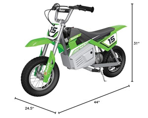 MX400 Dirt Rocket 24V Electric Toy Motocross Dirt Bike with Hand-Operated Brakes and Retractable Kickstand, Green (2 Pack)