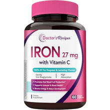 Load image into Gallery viewer, Doctor's Recipes Iron Supplement for Pregnant Women, Chelated Iron Bisglycinate, with Vitamin C for High Absorption, Gentle, Red Blood Cell Production Support, 60 Vegan Caps
