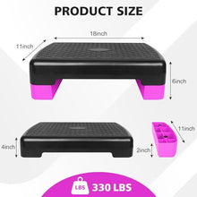 Load image into Gallery viewer, MIIUDGIG 18'' Adjustable Aerobic Step Platform, Adjustable Fitness 4-6in Exercise Stepper Workout with 2 Risers, Aerobics Stepper Workout Stepper for Home Gym Cardio Strength &amp; Training (Purple)
