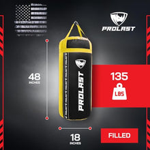 Load image into Gallery viewer, PROLAST 4Ft 135Lb XL Heavy Punching Boxing Bag for Adults, MMA, Martial Arts, Muay Thai, Kicking, Strength Training Equipment, Filled, New Edition Logo, Black and Yellow
