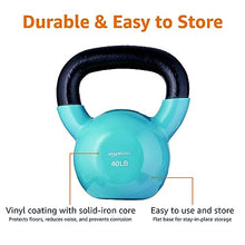 Load image into Gallery viewer, Amazon Basics Vinyl Coated Cast Iron Kettlebell for Strength Training, 40 Pounds, Textured Wide Handle, Full Body Workout, Light Blue
