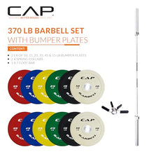 Load image into Gallery viewer, CAP Barbell 370 lb Competition Olympic Weight Set with 7ft Chrome Barbell &amp; Color Bumper Plates

