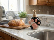 Load image into Gallery viewer, NEWHENGS Paw Shape Soap/Lotion/Hand Sanitizer Metal Pump Dispenser Funny Gifts, Refillable for Cute Kitchen and Bathroom Accessories (Black/White)

