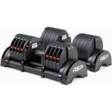 Load image into Gallery viewer, REP Fitness Adjustable Dumbbell Set - 5-50 Lbs, Quickdraw, Non-Slip, Alloy Steel
