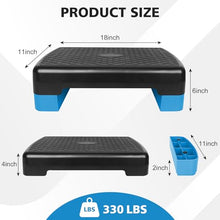 Load image into Gallery viewer, MIIUDGIG 18'' Adjustable Aerobic Step Platform, Adjustable Fitness 4-6in Exercise Stepper Workout with 2 Risers, Aerobics Stepper Workout Stepper for Home Gym Cardio Strength &amp; Training (Blue)
