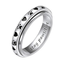 Load image into Gallery viewer, LYTTMAB Stay Pawsitive Ring Anxiety Ring for Women Spinner Ring, Sterling S925 Silver Fidget Ring Animal Pet Cat Dog Paw Ring Size 5,Love

