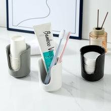 Load image into Gallery viewer, Dobbyby Ceramic Bathroom Cup Dispenser with Stylish Vertical Stripes - Disposable Mouthwash Cup Holder Holds 3-4oz Paper Cups for Rinsing Cups on Bathroom Vanity Countertops (White-White-2 Pack)
